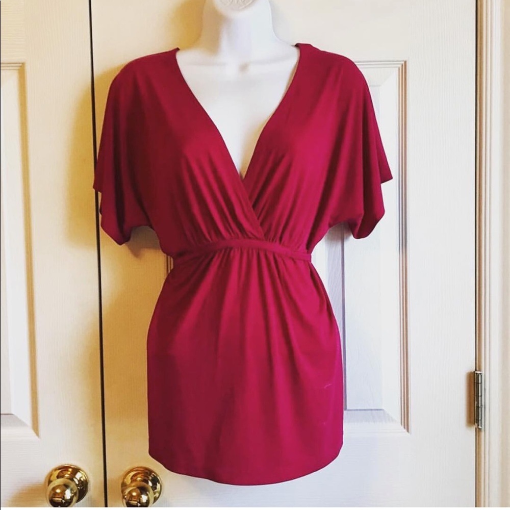 New York & Company Fuchsia Waist Tie Blouse